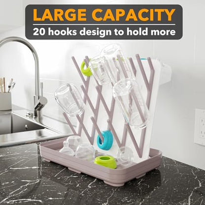 SpaceAid Baby Bottle Drying Rack with 20 Hooks, Space Saving Kitchen Bottles Rack Dryer, Vertical Baby Bottle Holder Organizer for Countertop Storage Accessories (White and Taupe)