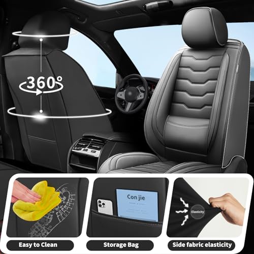 Fit Civic Car Seat Covers Compatible with Honda Civic 2001-2025 2026 -Premium Leather， Waterproof Breathable， All-Weather Seat Cushion Protecto&Airbag Compatible (2 Front Seat Black) - color: Front Pair 【Black #02】, size: For Honda Civic 2001-2025 2026