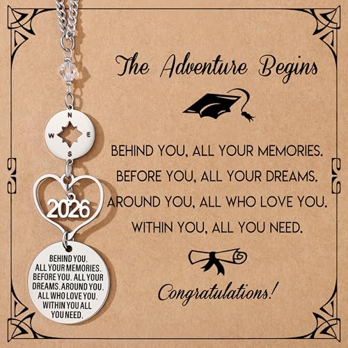 2026 Graduation Gifts for Her Him, Rear View Mirror Accessories Stainless Steel Car Decor Hanging Ornament for Women Men 2026 Souvenir for Senior Masters Degree Student College - color: Silver-behind You，all Your Memories...