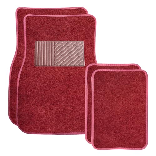 4PCS Car Floor Mats, Waterproof Non-Slip Car Floor Liners with Safety Heel Pad, All-Weather Wear-Resistant Mats Heavy Duty Universal Carpets for Truck SUV Van Sedan (Wine Red) - color: Wine Red