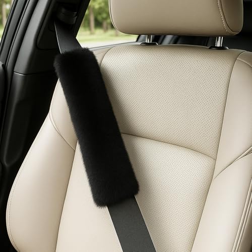 2 Pack Plush Car Seat Belt Cover, Soft Fluffy Shoulder Pads, Straps & Bags – Universal Fit, 9.8''/15.7''/19.6'' Options – Comfortable Car Interior Accessories (Black, 9.8 inch) - color: Black, size: 9.8 inch