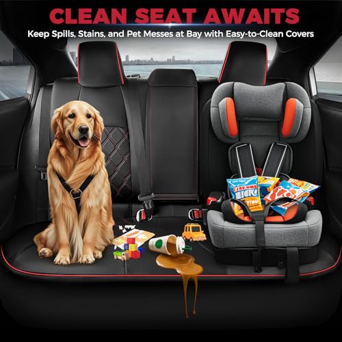 FREESOO for Toyota Corolla Seat Covers L LE XLE, LE Eco Sedan 2014 2015 2016 2017 2018 2019, Luxury Leather Seat Covers for Cars, Custom Fit Car Seat Covers, Waterproof Seat Cover, Black Red Full Set