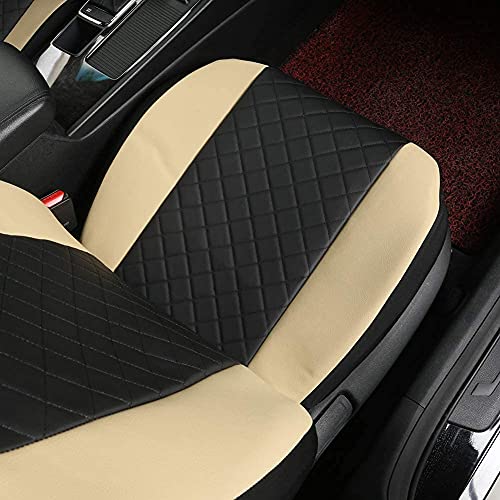 GIANT PANDA Front Car Seat Covers, Bucket Seat Covers, Faux Leather High Back Auto Seat Covers for Cars, Trucks, Jeep, Van, SUV, Pickup, Airbag Compatible (Black + Beige)