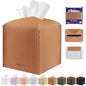 Tissue Box Cover Holder Square Tissue Cube Cover PU Leather Tissue Organizer with Bottom Belt for Bathroom, Tabletop, Car, Night Stands, Office, Home, Kitchen (1, Brown) - color: Brown