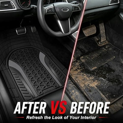 Heavy Duty Rubber Car Mats Carbon Fiber Design (Graphite Gray), 4-Piece Deep Waterproof Floor Mats Set (Front & Rear Full Set), All Weather Universal Trim to Fit Automotive SUV Sedan Truck - color: Graphite Gray, size: Carbon Fiber