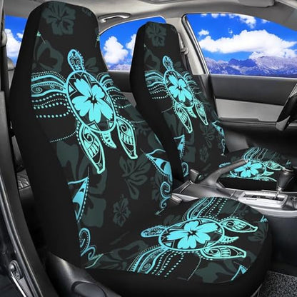 Blue Sea Turtle Front Car Seat Cover Hibiscus Car Seat Covers Front Seats Set of 2 Removable Automotive Accessories Anti-Slip Back Fabric for Most Cars Sedans SUVs - color: Blue Sea Turtle Hibiscus
