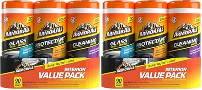 Armor All Protectant, Glass and Cleaning Wipes, Wipes for Car Interior and Car Exterior, 30 Count Each (Pack of 6) - size: 90 Count (Pack of 2)