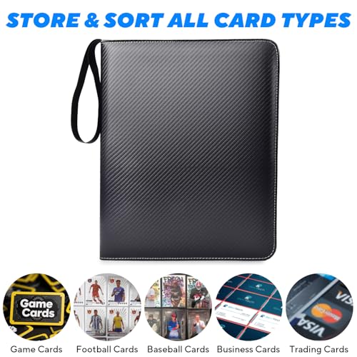 Portable 9-Pocket Trading Card Binder, Holds 1080 Cards with 60 Removable Double-Sided Sleeves, Baseball Card Binder Card Storage Organizer Album for Boys, Girls, Sports & Game Cards