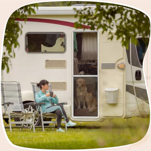 Rv Screen Door Protector, Lightweight Foldable Nylon Mesh Door Guard, 24.2-20.2 Inch, Scratch-Resistant Cover for Dogs & Kids, Easy Install Travel-Friendly Camper Entrance Protection, Black