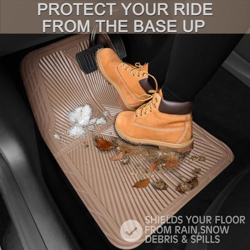 CAR PASS Beige Rubber Floor Mats&Cargo Liner,Waterproof Truck Mats Heavy Duty,All Weather Trim-to-Fit Automotive Mat for Car Truck SUV,Anti-Slip Easy Clean Durable,Full Set 5-Piece,3D Emboss All Beige - color: Beige Cargo Liner