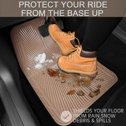 CAR PASS Beige Rubber Floor Mats&Cargo Liner,Waterproof Truck Mats Heavy Duty,All Weather Trim-to-Fit Automotive Mat for Car Truck SUV,Anti-Slip Easy Clean Durable,Full Set 5-Piece,3D Emboss All Beige - color: Beige Cargo Liner
