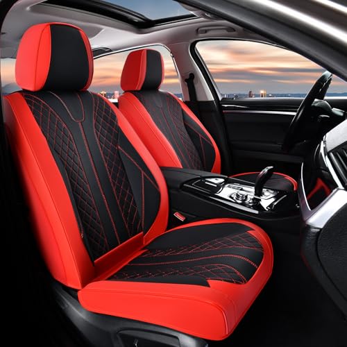 FLORICH Car Seat Covers Front Seats Luxury Faux Leather Waterproof Seat Covers Car Seat Protector Automotive Seat Covers Cushion Universal Fit for Most Cars SUV Trucks, Black&Red - color: Black&Red, size: FrontPair