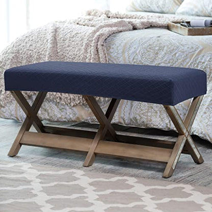 Fuloon Stretch Jacquard Dining Bench Cover - Anti-Dust Removable Bench Slipcover Washable Seat Cushion Protector for Bedroom, Kitchen, Hotel, Banquet (Navy Blue) - color: Navy Blue