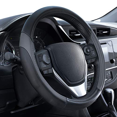 Motor Trend SportDrive Faux Leather Steering Wheel Cover, Standard 15 inch Size, Two-Tone Black & Dark Gray, Car Steering Wheel Cover for Truck Van SUV Auto - color: Black & Dark Gray SportDrive, size: Fits 14.5 - 15" SW