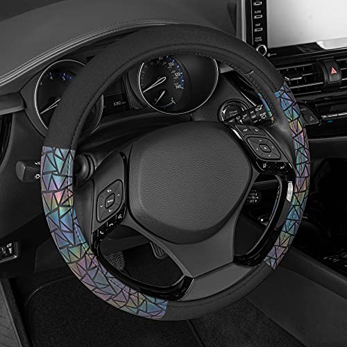 BDK Geometric Prism Sparkle Glitter Steering Wheel Cover - Car Steering Wheel Cover for Women with Shiny Holo Bling Accents, Fits Most Car Truck Van SUV Wheel Sizes 14.5 to 15 inch - color: Geometric Prism