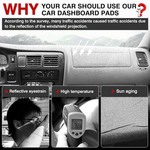 Autorder Dashboard Cover Mat for 1998-2002 2003 2004 Toyota Tacoma Accessories Dash Cover Upgrade Velvet Dash Mat Sunshade Glare UV Rays Protector - size: Black 1998-2004 Toyota Tacoma