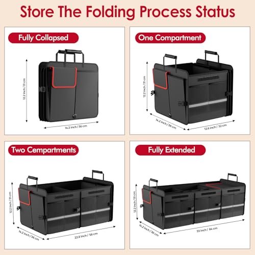 MEI&CO Car Trunk Organizer - 2.5mm PP Board Built, 35L Leakproof Cooler, 105L Capacity, 2 Tie-Down Straps, 4 Adjustable Dividers, Foldable Design for SUVs, Trucks, and Cars
