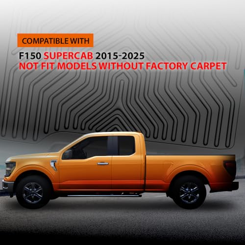 G-PLUS TPE Floor Mats Fit Ford F150 Supercab 2015-2025 (Not Fit Models Without Factory Carpet) 1st & 2nd Row Truck Accessories Cargo Liners All Weather Protection 3PCs Black Alfombras para Carro - size: 2015-2025|Fit Ford F150 Supercab|3PCS