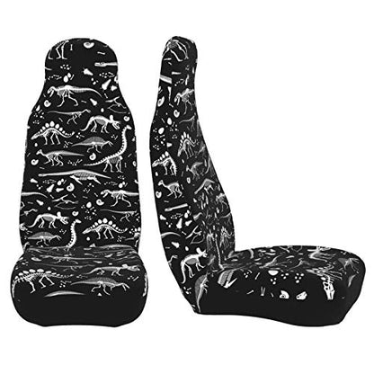Black and White Dinosaur Skeleton Front Seat Covers 2 Pack, Vehicle Seat Protector Car Mat Covers, Fit Most Bucket Seats - color: Black And White Dinosaur Skeleton