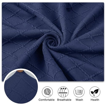 Lebaley Stretch Jacquard Bench Cover Removable Washable Slipcover for 42-54 Inch Rectangular Ottomans and Benches, Elastic Fit for Dining Room, Living Room, Kitchen Furniture Protection (Navy)
