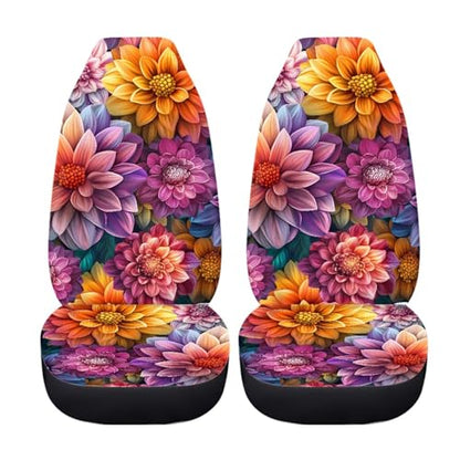 INSTANTARTS Dahlia Mexico National Flower Car Seat Covers Full Set of 2 Vehicle Protector Front Seats Covers Stretchy Washable Car Accessories Seat Cover - color: Dahlia Mexico National Flower