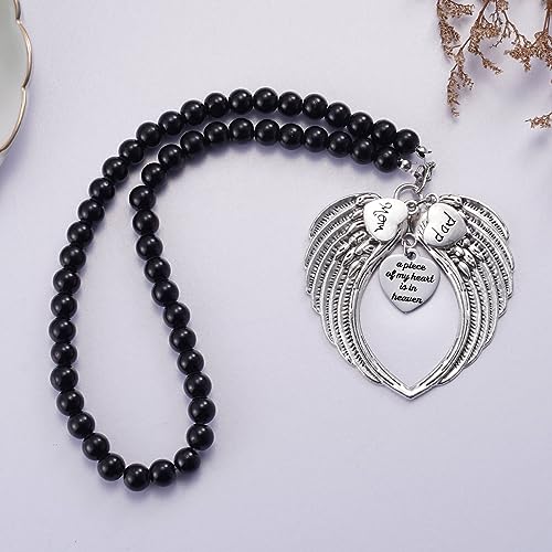 Silver Angel Wings A Piece of My Heart is in Heaven Rear View Mirror Car Charm, Mom Dad Angel Ornament, Sympathy Condolence Gift