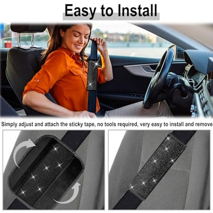 2 PCS Bling Car Seat Belt Shoulder Pads, Bling Seat Belt Covers with Bling Rhinestones, Car Accessories Seatbelt Strap Pad with Crystal Diamond for Car, Truck, SUV (Black Diamond) - color: Black