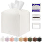 Tissue Box Cover Holder Square Tissue Cube Cover PU Leather Tissue Organizer with Bottom Belt for Bathroom, Tabletop, Car, Night Stands, Office, Home, Kitchen (1, White) - color: White