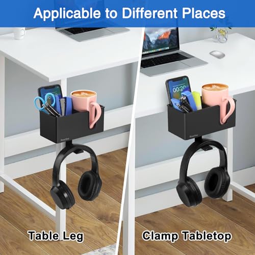 Rosyline 3-in-1 Desk Cup Holder & Clip-on Cup Holder, Clip on Desk Organizer – with Anti-Spill Function, Keeps Your Coffee, Headset, Phone & Pens Within Easy Reach, for Office Desk (Black) - color: Black