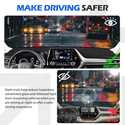 Dashboard Cover Dash Cover Mat Compatible with Toyota Highlander 2020 2021 2022 2023 2024 2025 (L, LE, XLE, XSE, Limited, Platinum) Accessories Cover No Glare Dash Cover Flannel Mat