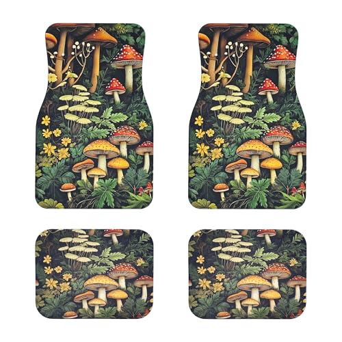 Artistic Fabric Car Floor Mats-Non-Slip Rubber Backing,Mushroom,Front (26.8x17.3in) & Rear (13x17.3in) Set-Water Absorbing, Durable Automotive Floor Liners with Stylish Patterns - color: Mushroom