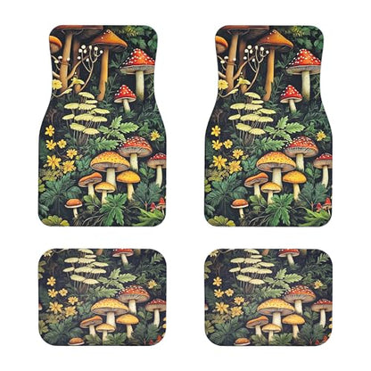 Artistic Fabric Car Floor Mats-Non-Slip Rubber Backing,Mushroom,Front (26.8x17.3in) & Rear (13x17.3in) Set-Water Absorbing, Durable Automotive Floor Liners with Stylish Patterns - color: Mushroom