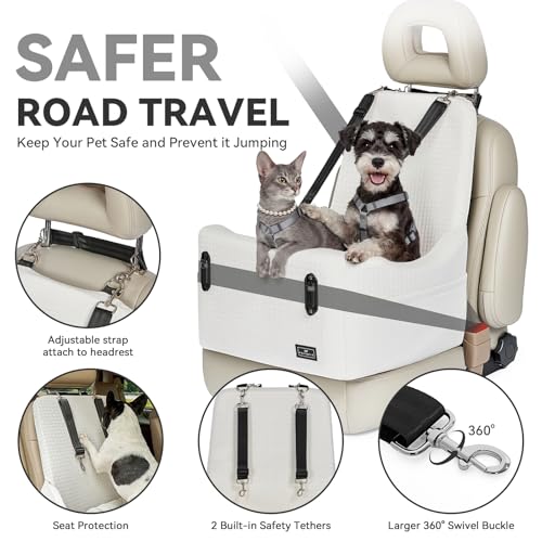 PETSFIT Dog Booster Car Seat for Small/Medium Dogs Up to 35 lbs – Patented Safety System, 5" Memory Foam Pet Car Seat, Fully Detachable and Washable Cover, Front/Back Seat Travel Booster (Beige) - color: Beige