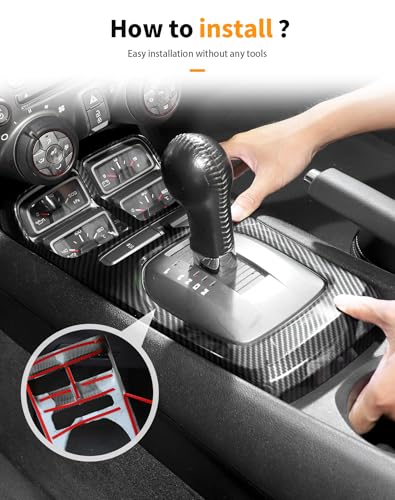 Hoolcar 2PCS Center Console Gear Shift Panel Cover Trim Kit Interior Accessories for Chevy Camaro 2010-2015, Carbon Fiber - color: Carbon Fiber