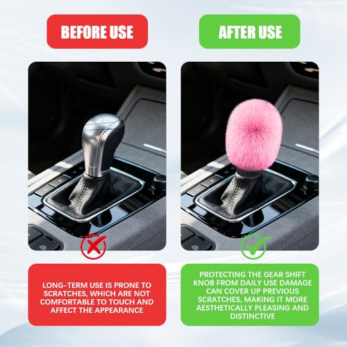 2PCS Plush Car Gear Shift Knob Cover & Handbrake Cover, Shift Knob Protector, Soft Fluffy Gear Handbrake Protective Sleeves, Shifter Lever Brake Handle Warm Plush Set for Cars (Pink)