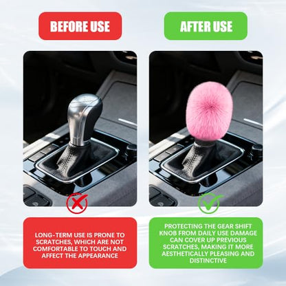 2PCS Plush Car Gear Shift Knob Cover & Handbrake Cover, Shift Knob Protector, Soft Fluffy Gear Handbrake Protective Sleeves, Shifter Lever Brake Handle Warm Plush Set for Cars (Pink)
