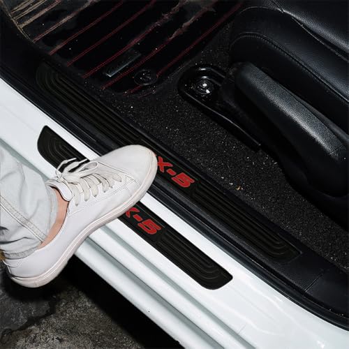 4pcs/Set Car Door Sill Plate Protectors - Black Soft Rubber Front/Rear Door Sill Scuff Plate Guard, Door Pedal Protector Stickers fit for Mazda CX5 (red) - color: red