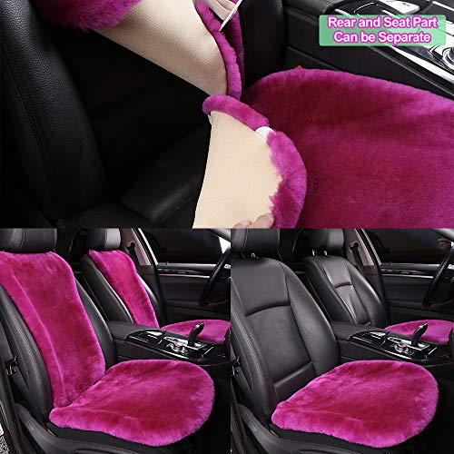 OGLAND Fluffy Fuzzy Sheepskin Car Seat Covers for Universal Soft Cozy Fuzzy Auto Wool Seat Cushion Accessories Automobiles(3 Pack Front, Magenta) - color: Magenta