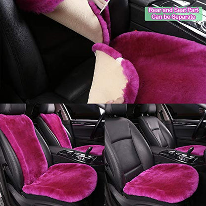 OGLAND Fluffy Fuzzy Sheepskin Car Seat Covers for Universal Soft Cozy Fuzzy Auto Wool Seat Cushion Accessories Automobiles(3 Pack Front, Magenta) - color: Magenta