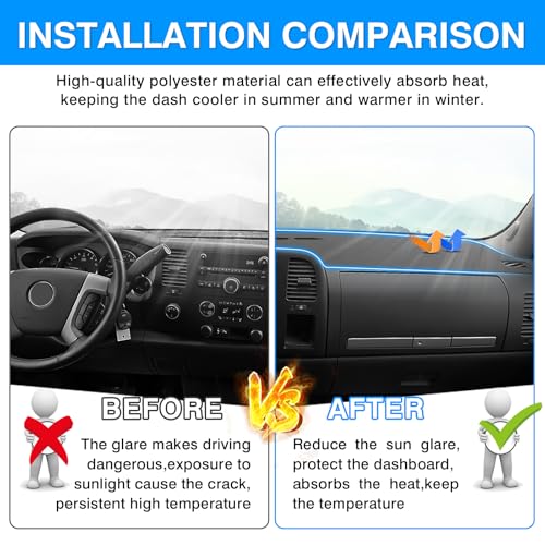 Autorder Gray Dashboard Cover Mat for 2007-2013 Chevy Chevrolet Silverado/GMC Sierra with Two Glove Boxes Accessories Dash Cover Upgrade Polyester Dash Mat Sunshade Glare UV Rays Protector - size: Gray 07-13 Silverado 2 Glove Boxes