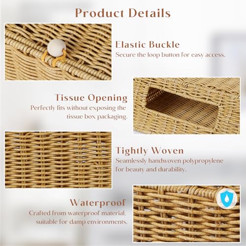 Wicker Hand Towel Box Cover Compatible with Disposable Paper Hand Towels, Wicker Paper Towel Holders, Hand Towel Holder for Bathroom, Car, Tabletop, by YANGQIHOME