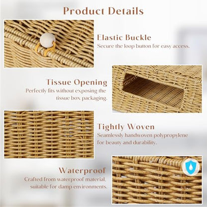 Wicker Hand Towel Box Cover Compatible with Disposable Paper Hand Towels, Wicker Paper Towel Holders, Hand Towel Holder for Bathroom, Car, Tabletop, by YANGQIHOME