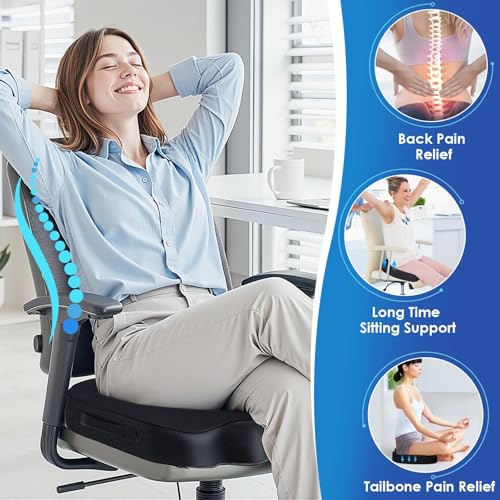 Seat Cushion for Office Chair Memory Foam Non-Slip Desk Seat Cushion Back, Coccyx, Sciatica, Tailbone Pain Relief Butt Pillow for Office Chair, Car, Wheelchair, Black