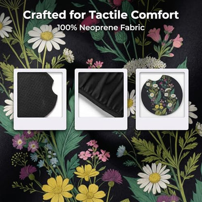 Wildflower Car Steering Wheel Cover Flowers Wildflower Steering Wheel Cover for Women Cute Anti-Slip Universal Breathable 14-15-in 2 Car Cup Coasters for Women