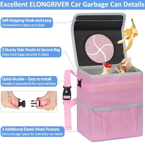 ELONGRIVER Car Trash Can Bin for Back Seat Leak Proof, Cute Car Trash Bag Hanging, Vehicle Trash Can for SUV Truck Van, Automotive Garbage Cans Front Seat Pink - color: Pink, size: 3 Gallons
