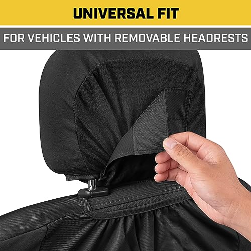 CAT DuraDrive Car Front Seat Cover – (2) pc, Black Oxford, Heavy Duty Protection, Semi-Universal Fit – Durable Water-Resistant Auto Seat Protector for Truck, SUV, Sedan – Easy Install & Washable