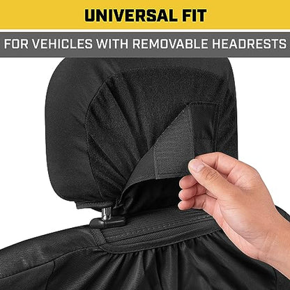 CAT DuraDrive Car Front Seat Cover – (2) pc, Black Oxford, Heavy Duty Protection, Semi-Universal Fit – Durable Water-Resistant Auto Seat Protector for Truck, SUV, Sedan – Easy Install & Washable