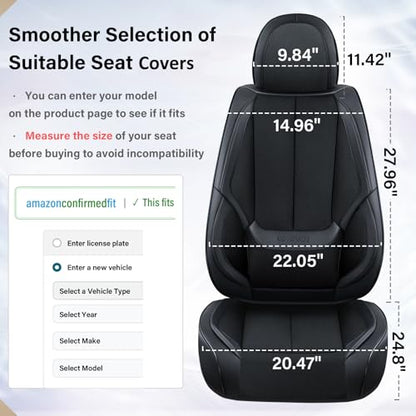 Coverado Front Seat Covers, 2 Pieces Universal Seat Covers for Cars, Breathable Fabric & Leather Car Seat Protectors, Car Seat Cushions Auto Accessories Fit for Most Sedans SUV Truck, Black