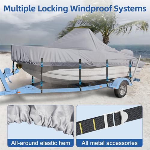 Center Console Boat Cover, 900D Heavy Duty Boat Center Console Cover, Waterproof Boat Covers 22-24 FT with Motor Cover and Metal Windproof Adjustable Buckle, Gray - color: Gray, size: 22'-24' Length , Beam Width up to 116" W