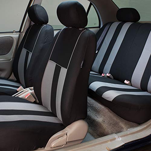 FH Group Three Row Striking Striped Full Set Car Seat Covers, Airbag Compatible & Split Ready – Universal Fit for Cars Trucks & SUVs Gray - color: Gray, size: 3 Row/7 Seater
